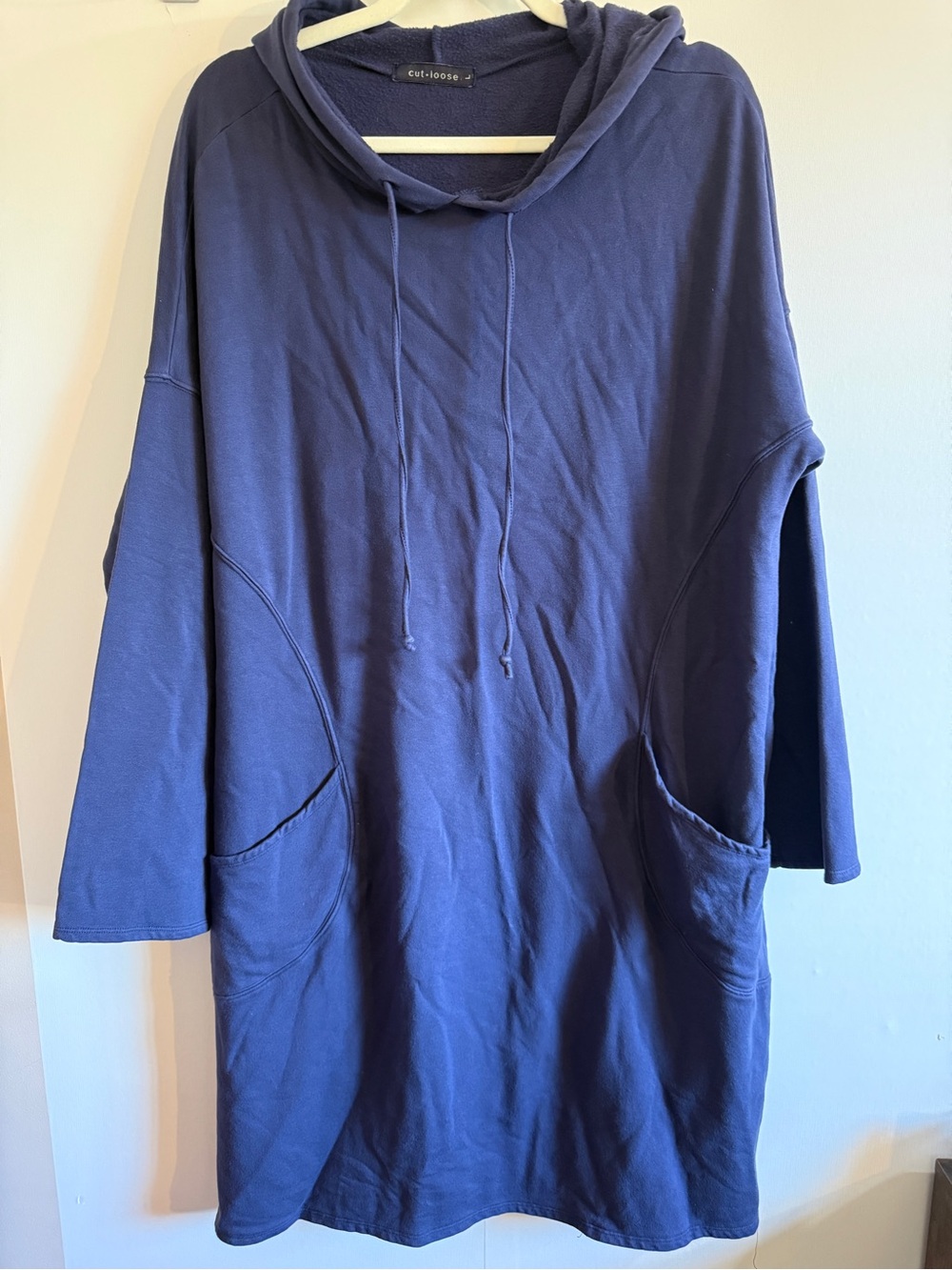 Cut Loose Navy Blue Oversized Hooded Tunic Dress Cotton Blend L